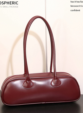 韩国小众设计红色网红同款法棍包女腋下单肩保龄球波士顿手提包潮