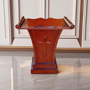 包邮实木讲台办公演讲桌讲道桌子主持台十字架牧师台可移动