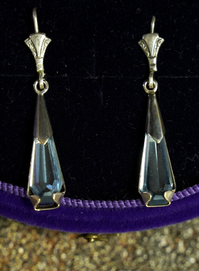 海蓝德国古董设计925银阿呆时期银耳钩天蓝色婴儿蓝低调气质中古