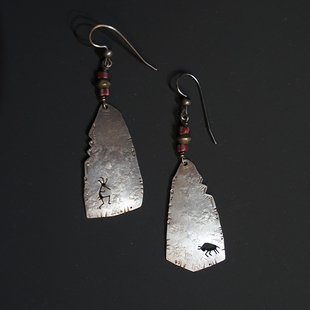 手工印第安墨西哥风格 雨神锤敲纹通体925银耳环镂空雕刻部落图腾