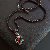 单独吊坠复古银卷草纹BAS卷草纹vintage项链石榴石宫廷巴伐利亚