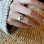 甜美耐看925通体银戒指指环复古德古董设计浮萍植物花朵造型立体