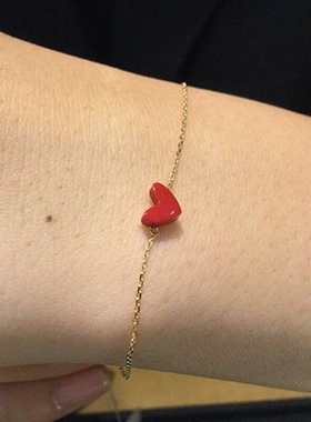 S925银日本小红心AHK SH粉合成石新年红色手链耳钉手链心形脚链