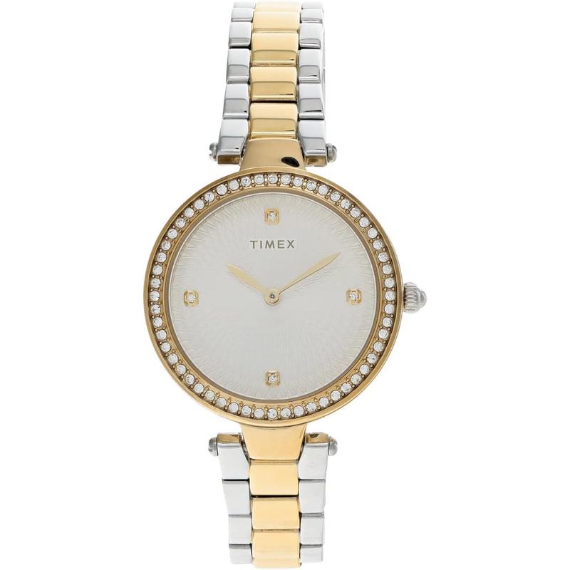 Timex/天美时女表mm黑盘黑带皮质腕表防溅水表盘