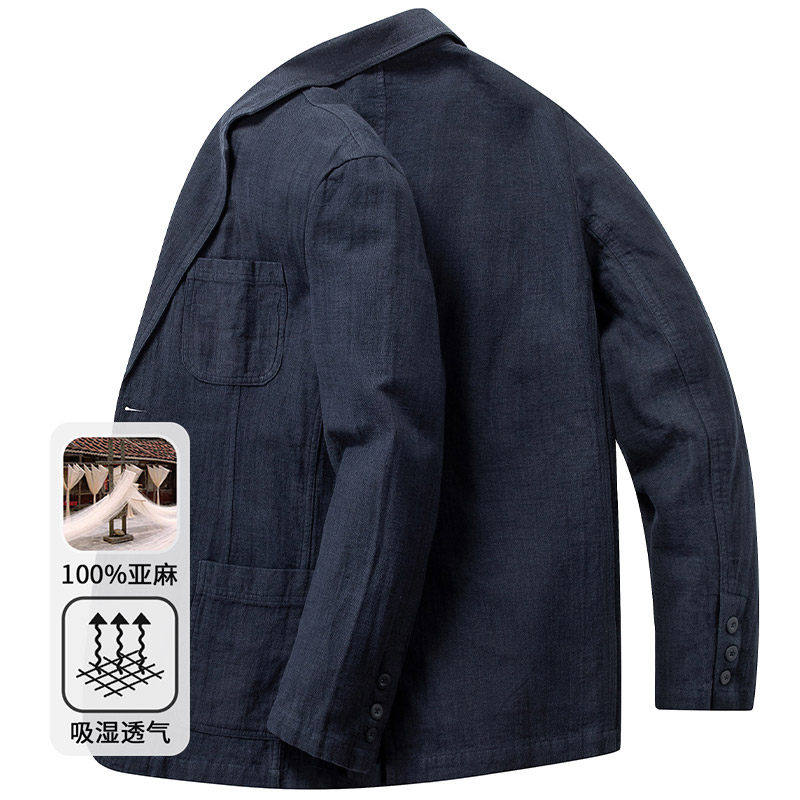 高档轻奢100％亚麻休闲西服老钱风商务品质外贸男士休闲西装2026