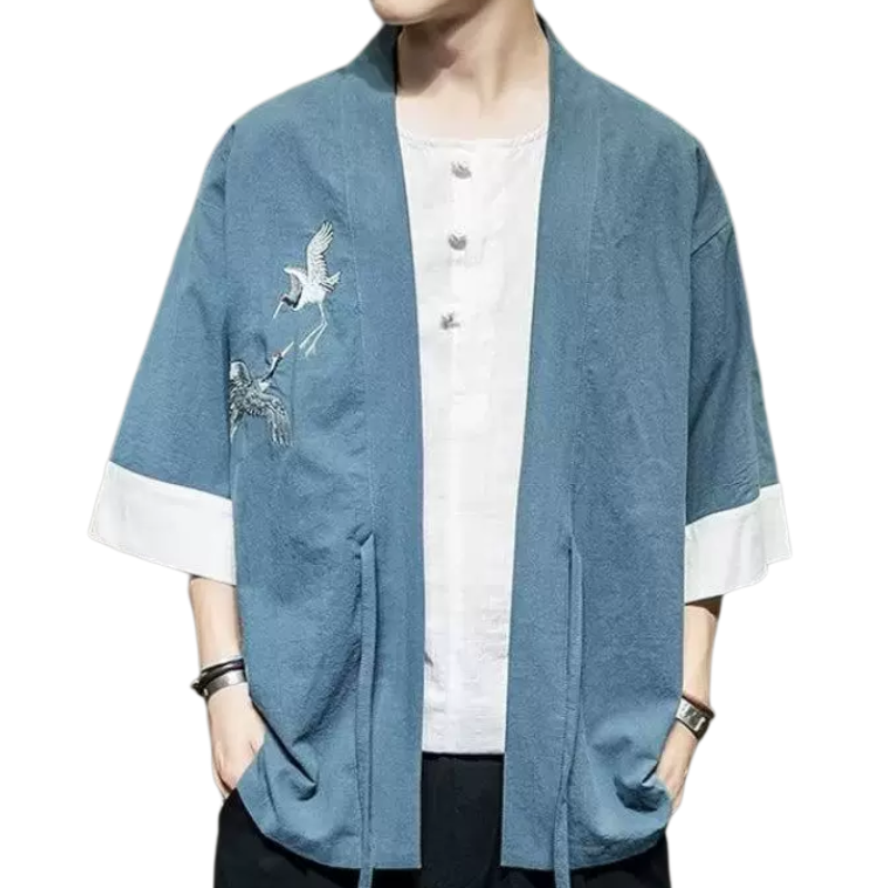 开衫道袍男夏秋七分袖大码汉服新中式复古禅意和服古风外套潮