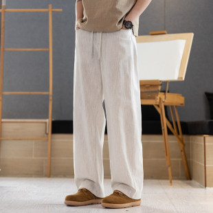亚麻裤男春夏薄款棉麻直筒裤宽松男士休闲时尚长裤大码弯刀裤西裤