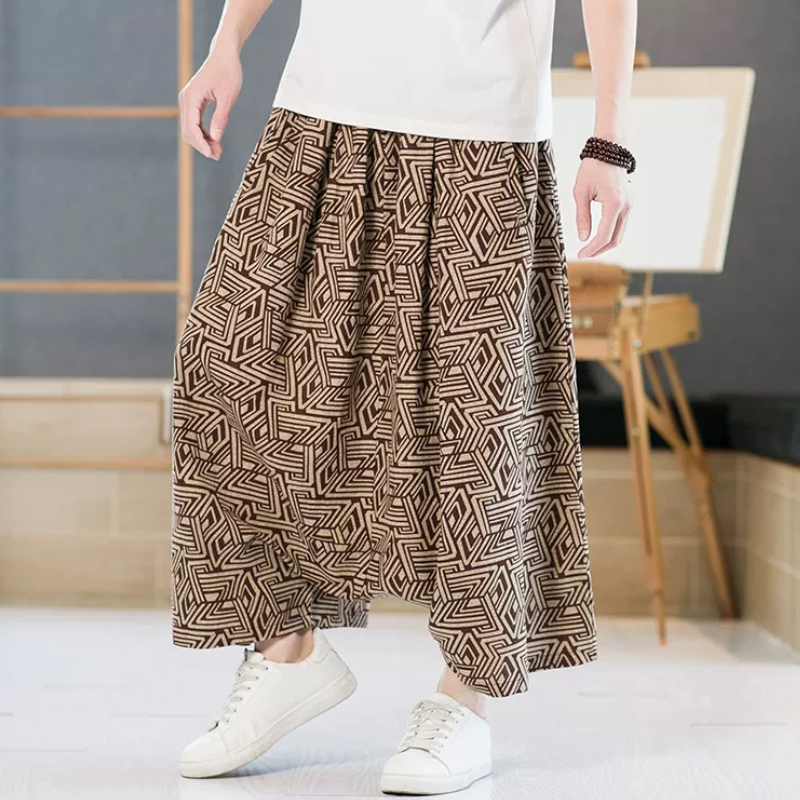 民族风男棉麻印花春夏季沙滩裤宽松大码休闲大裆印度尼泊尔垮裤子