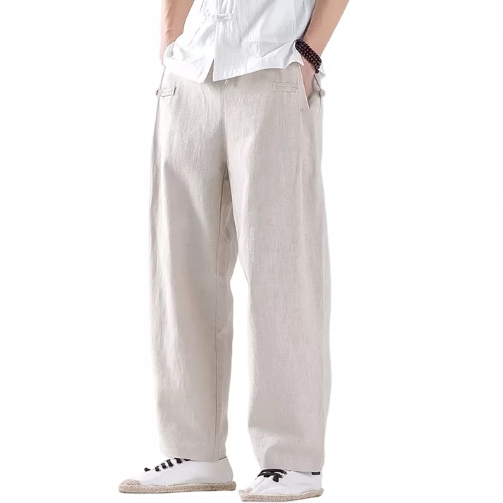 棉麻裤子男款夏季薄款宽松透气锥形亚麻裤2026新款苎麻九分休闲裤