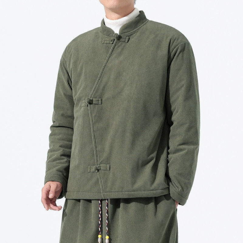 中国风冬季男装不规则门襟棉服绗棉盘扣唐装夹棉棉衣汉服保暖棉袄