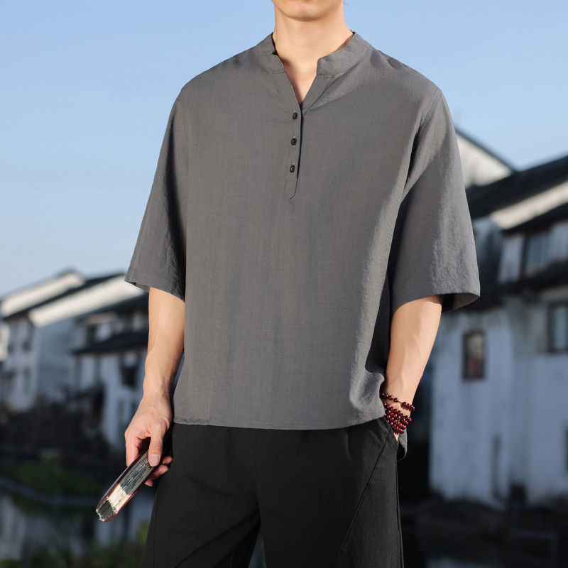 2026夏季新款中国风纯色T恤宽松大码中式休闲轻薄宽松短袖