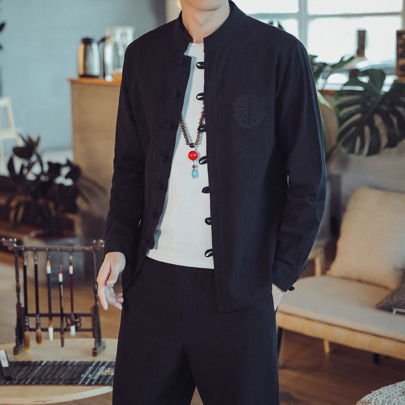 新款中式休闲中国风春秋棉麻衬衫时尚套装男中式唐装两件套,男装,其他套装,淘宝优惠券,粉丝福利购,淘宝优惠卷