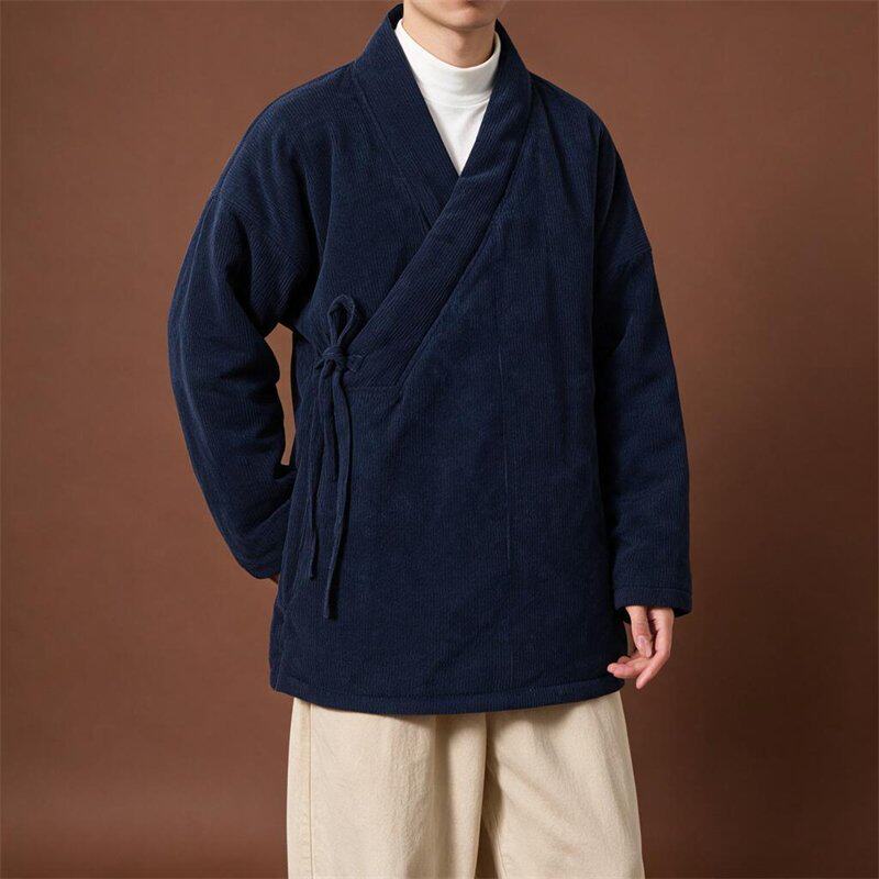 冬季灯芯绒斜襟唐装外套中国风盘扣夹克男中式上衣禅意道服茶服