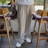 男休闲长裤 直筒阔腿裤 新款 西裤 直筒宽松高级亚麻薄款 透气垂感夏季