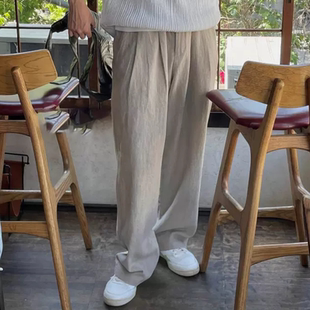 男休闲长裤 直筒阔腿裤 新款 西裤 直筒宽松高级亚麻薄款 透气垂感夏季