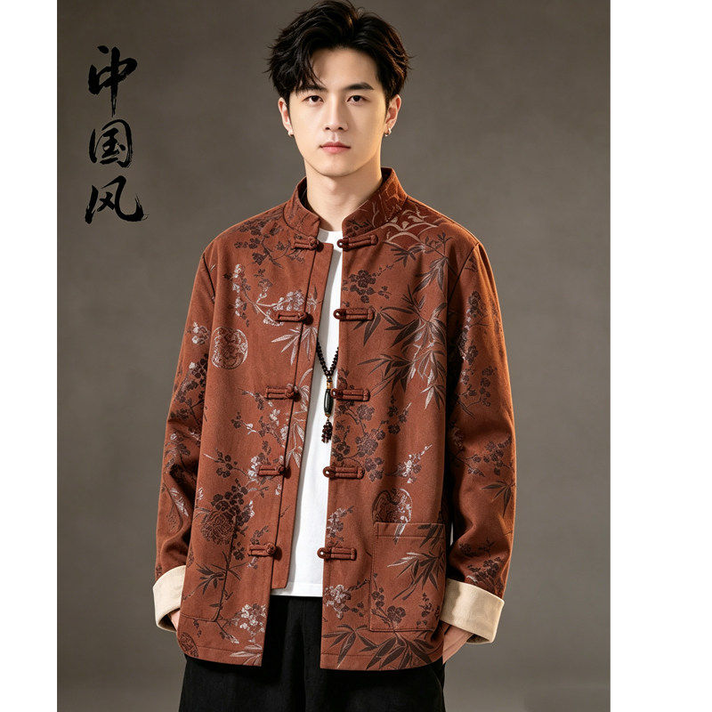 国风秋冬季鹿皮绒盘扣唐装中式表演加厚汉服外套夹克唐装大码上衣