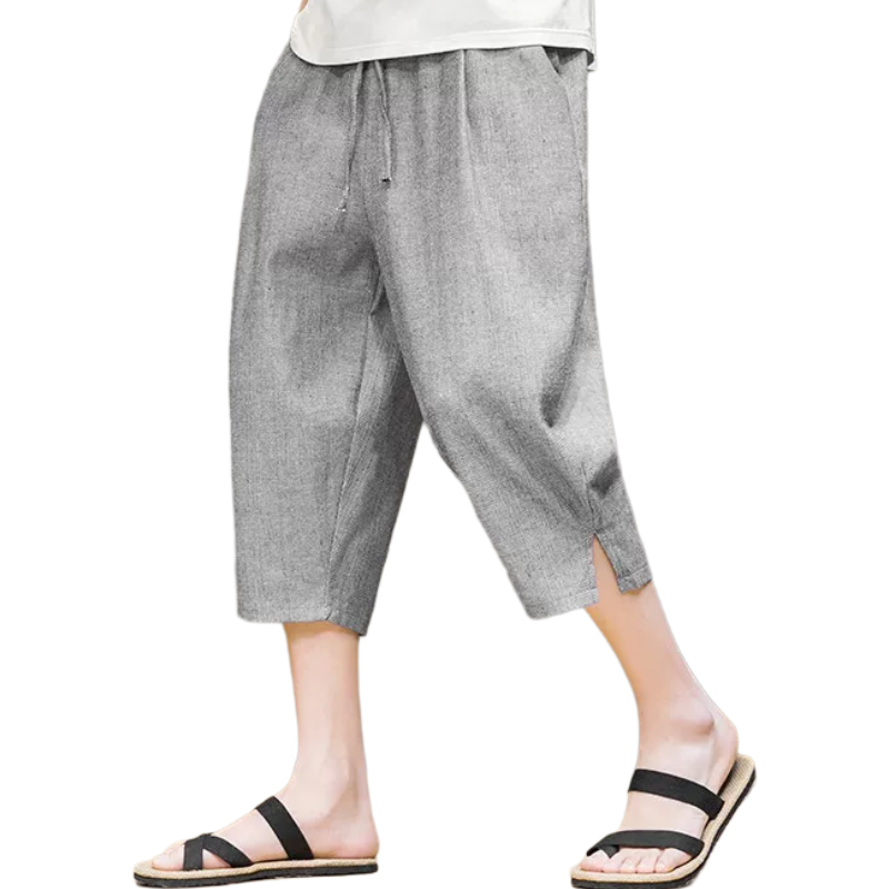 亚麻裤夏季薄款男士七分裤宽松大码休闲哈伦裤直筒潮牌棉麻短裤子