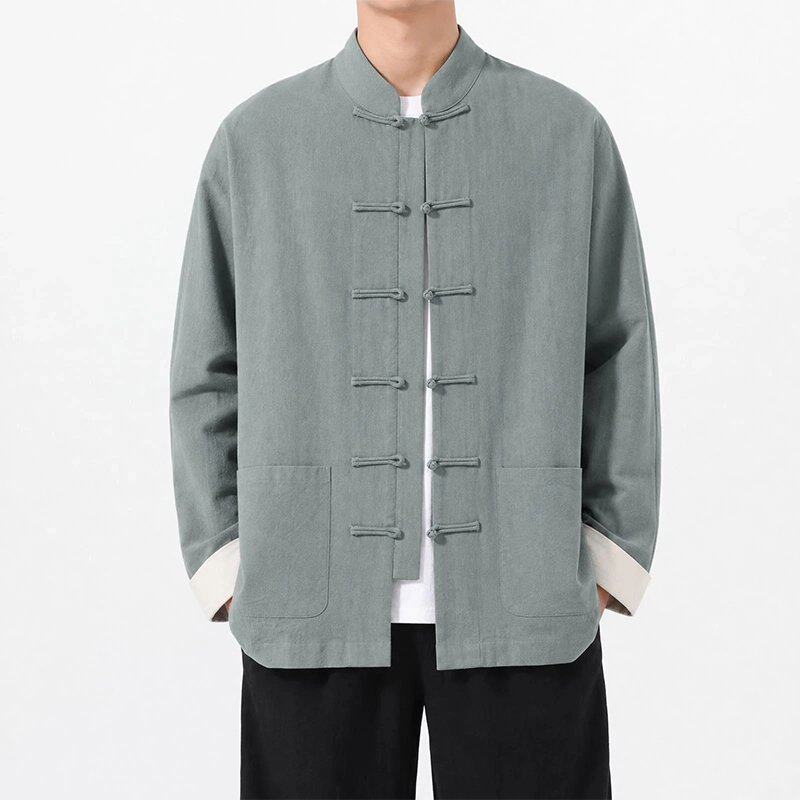 中国风唐装男棉麻外套春秋中式复古盘扣汉服上衣居士服唐装夹克