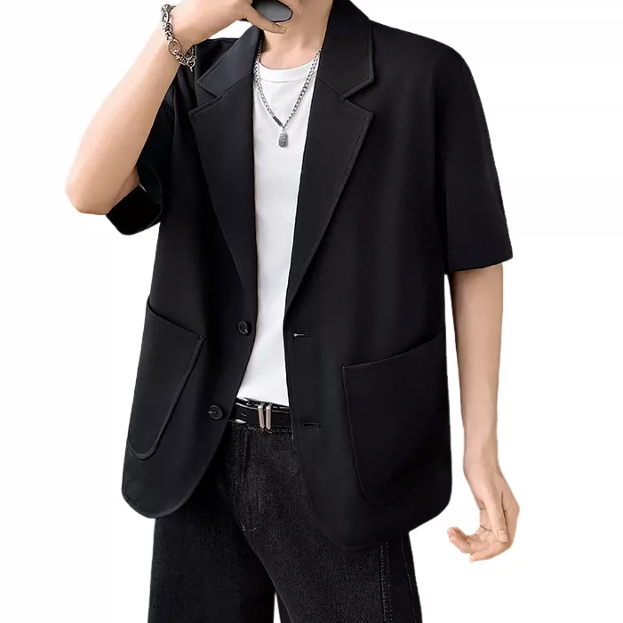 冰丝垂感中袖设计感短中袖休闲西装男夏季潮宽松半袖防晒服外套