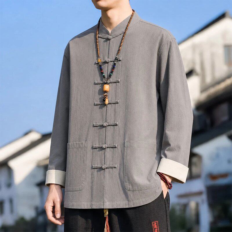 秋季新中式夹克男士中国风立领唐装宽松大码汉服外套青年中山装潮
