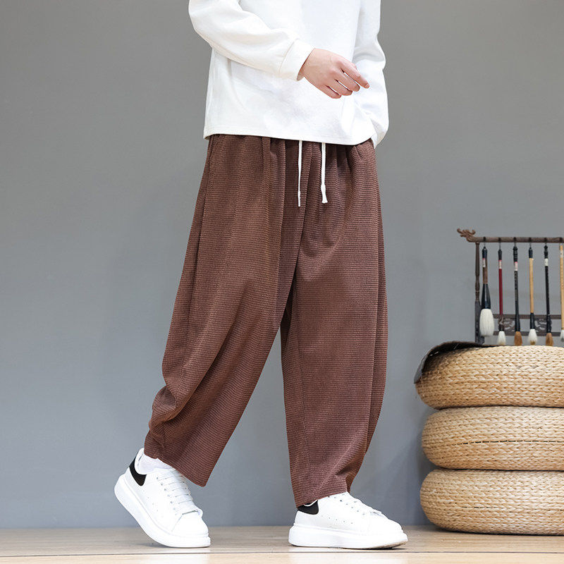 秋冬中国风男宽松大码阔腿裤复古男士休闲哈伦裤休闲百搭灯笼裤子