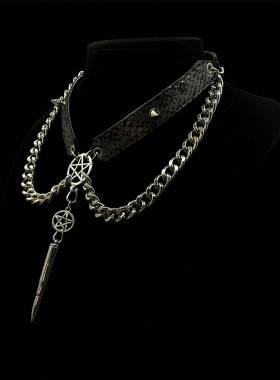 【生动的面容】欧美暗黑重工长铆钉项圈choker蛇皮哥特项链 颈链