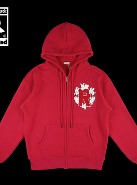 原创兔子字母毛巾绣摇粒绒重磅加绒红色拉链卫衣400G棉