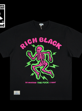 闪电骷髅发泡印花Oversize棉质圆领宽松版型T恤