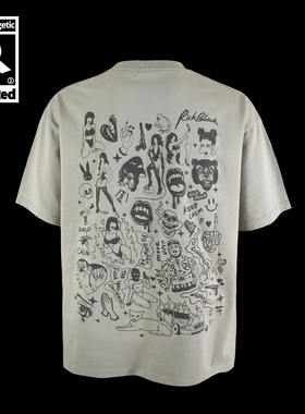 原创涂鸦创意个性字母发泡印花OVERSIZE宽松街头灰色T恤