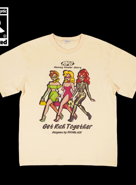 原创设计复古女郎Girls印花宽松版型短袖重磅T恤230G