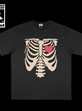 原创卡通骷髅骨架发泡印花宽松版型短袖黑色T恤200G