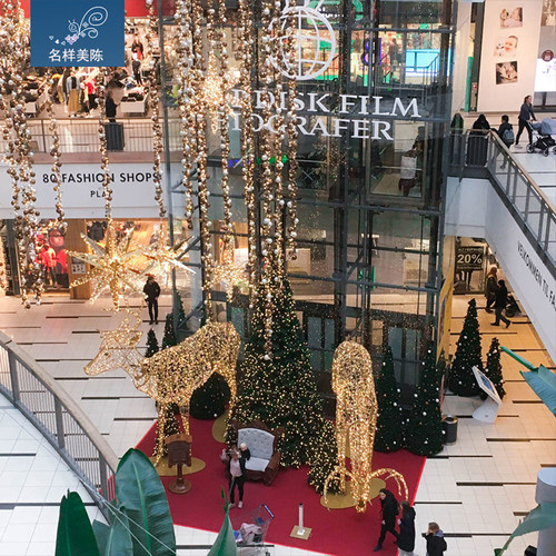 名样美陈商场圣诞节中庭灯饰吊挂圣诞鹿麋鹿铁艺鹿发光鹿网红装饰