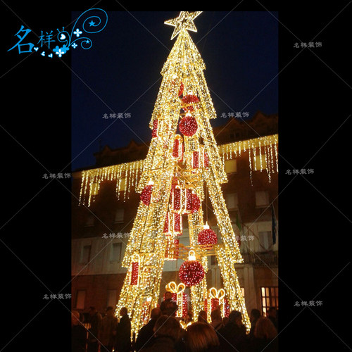 名样美陈圣诞节日商场酒店广场场景圣发光铁艺框架礼物盒圣诞树灯