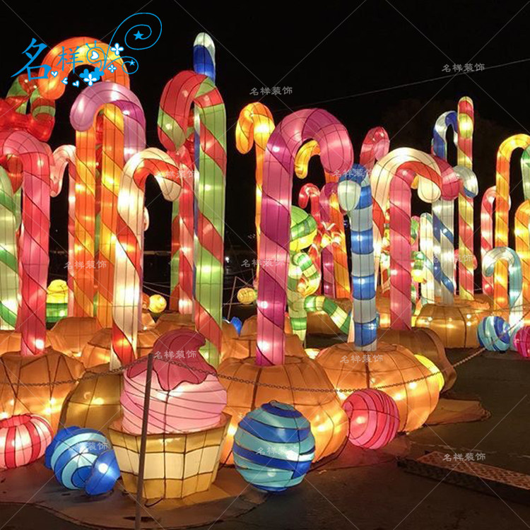 名样美陈新年圣诞节日广场商场酒店LED铁艺发光圣诞拐杖布置造型