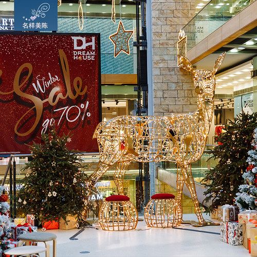 名样美陈户外大型铁艺发光圣诞鹿商场圣诞节DP点布置麋鹿铁艺鹿灯