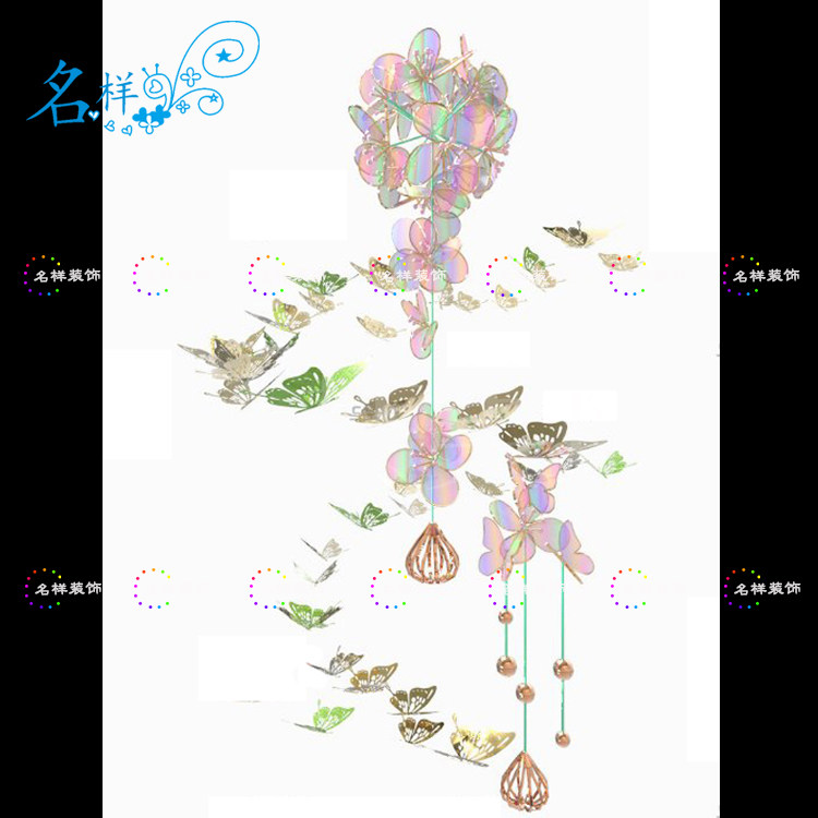 名样美陈樱花不锈钢蝴蝶中庭商场美陈吊饰吊挂水滴LED四春季美陈