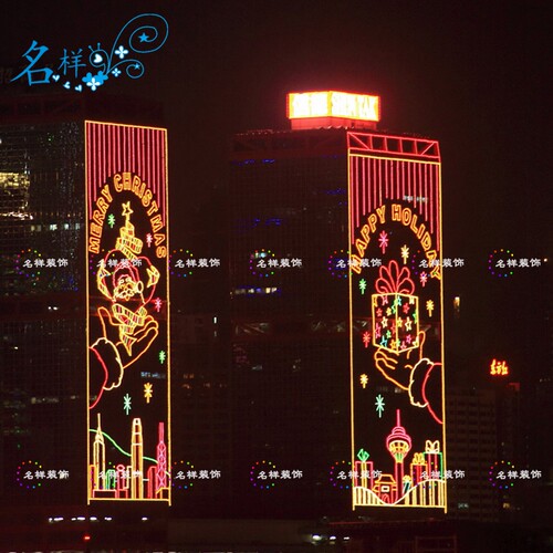 名样美陈大型圣诞灯光幕墙圣诞老人装饰商场酒店户外墙体灯光亮化