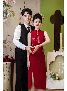 新中式敬酒服新娘结婚订婚高级感改良旗袍红色国风回门连衣裙女夏