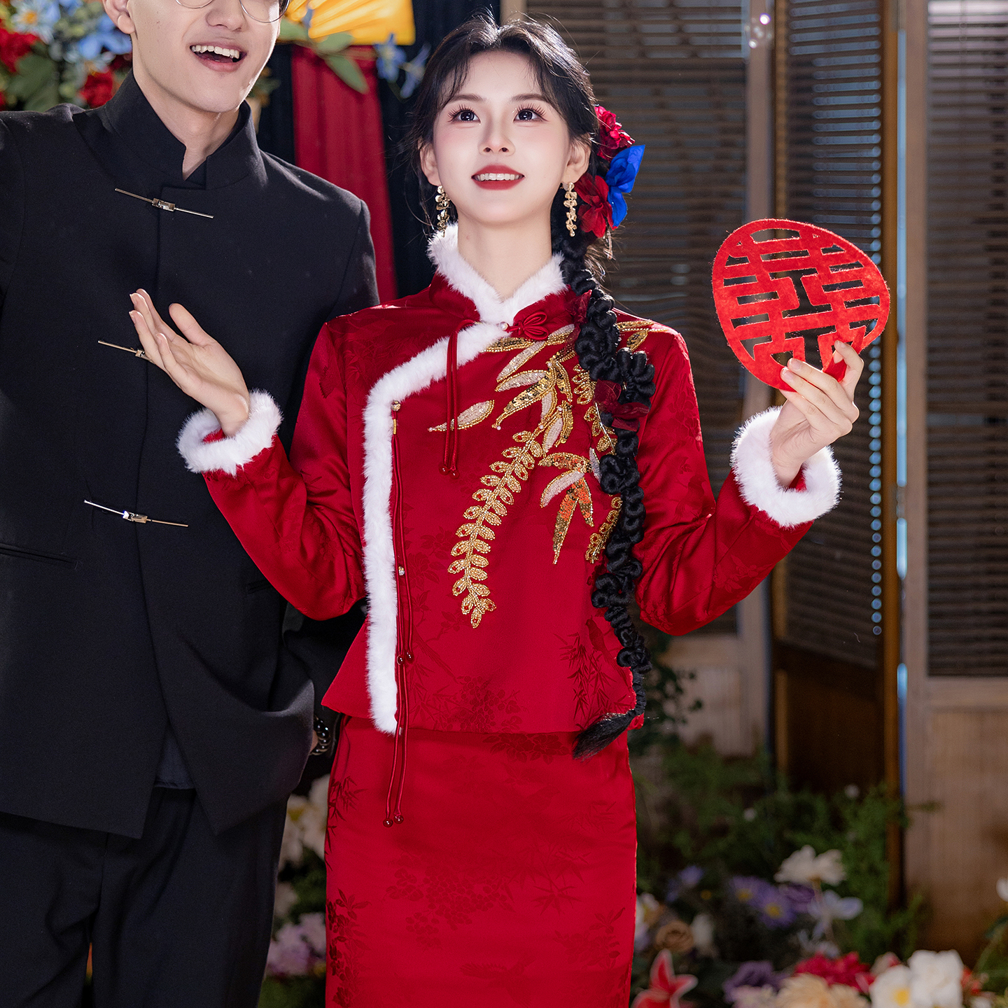 新中式长袖敬酒服新娘冬季结婚