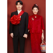 旗袍结婚订婚礼服女国风改良 长袖 新中式 敬酒服新娘小个子晨袍新款