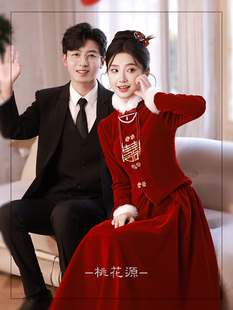 旗袍敬酒服新娘2025新款秋冬加厚加绒酒红色长袖订婚结婚回门礼服
