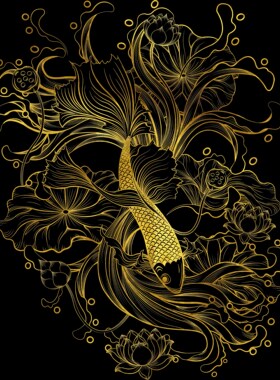 锦鲤描金DIY手绘画稿金箔画