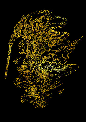 手绘填色DIY画稿临摹描金画雷祖