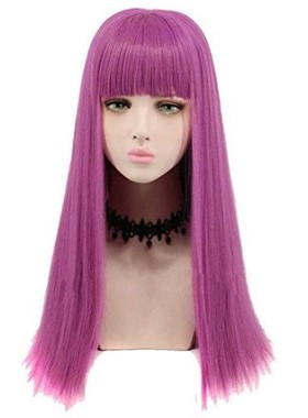 紫色 长 直 高温丝 party 假发