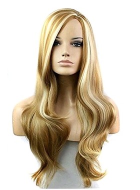 金黄色混色偏分 假发