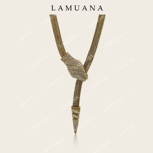 LAMUANA埃及女王的灵蛇项链古铜金编织蛇复古礼服颈饰可调节15784