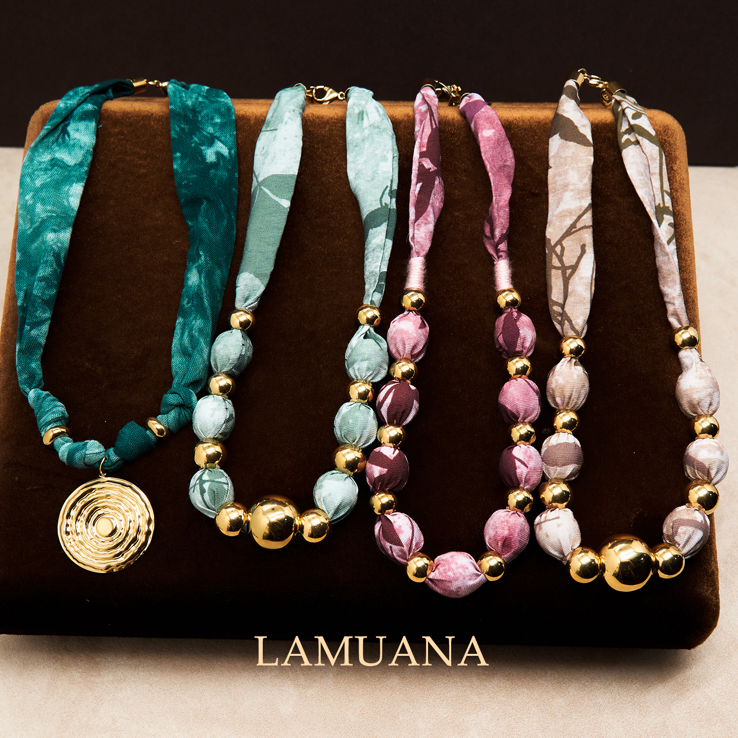 LAMUANA复古金球丝巾项链小众设计感度假风项链颈链毛衣链送礼物