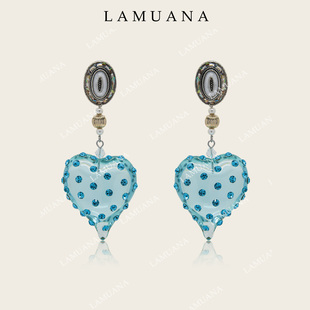 LAMUANA冰蓝之心复古耳环高级小众设计感vintage风大爱心桃心耳饰