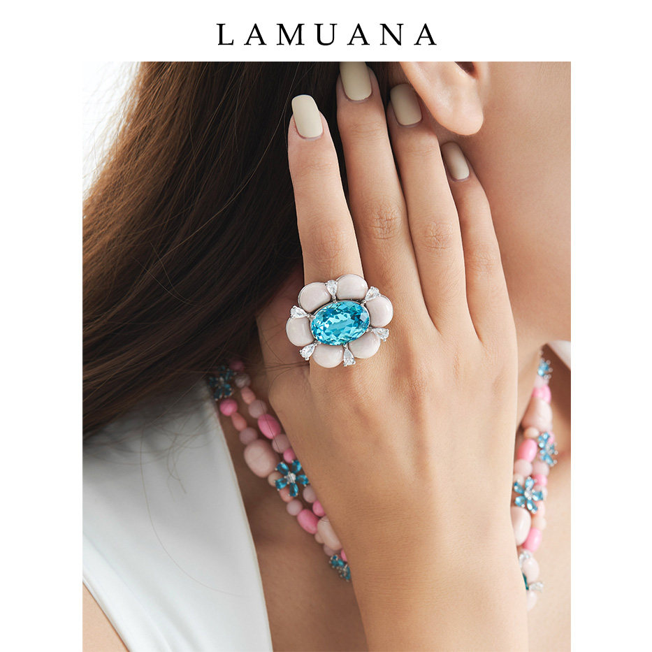 LAMUANA24年新品法式棉花糖石头小花戒指彩色食指戒夏日感60503