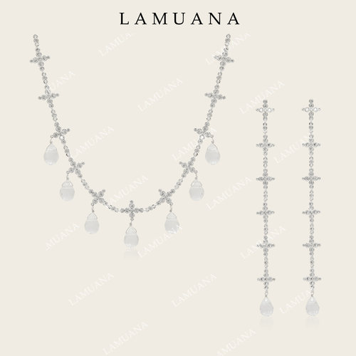 LAMUANA十字架满钻水滴项链小众复古感中古风银色原创法式女14800